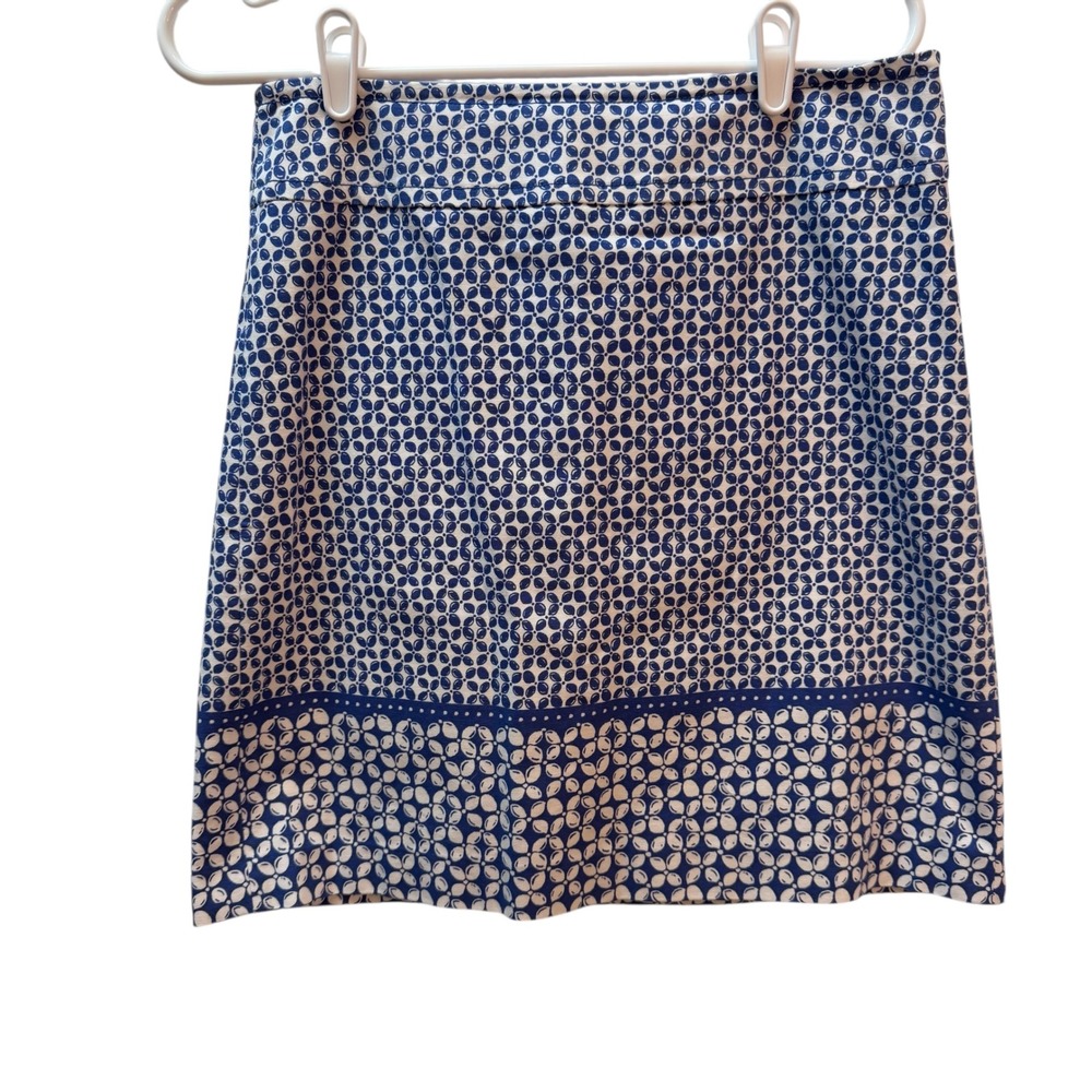 Talbots Womens Blue White Geometric‎ Floral Print Cotton Straight Skirt Size 4